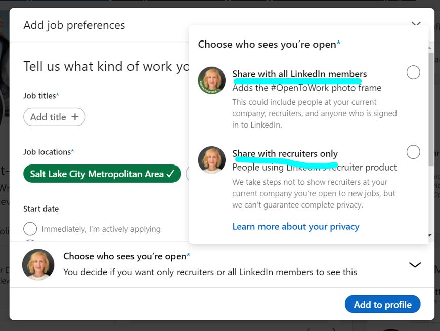 How to Use LinkedIn's #opentowork feature, tips by RedRocketResume
